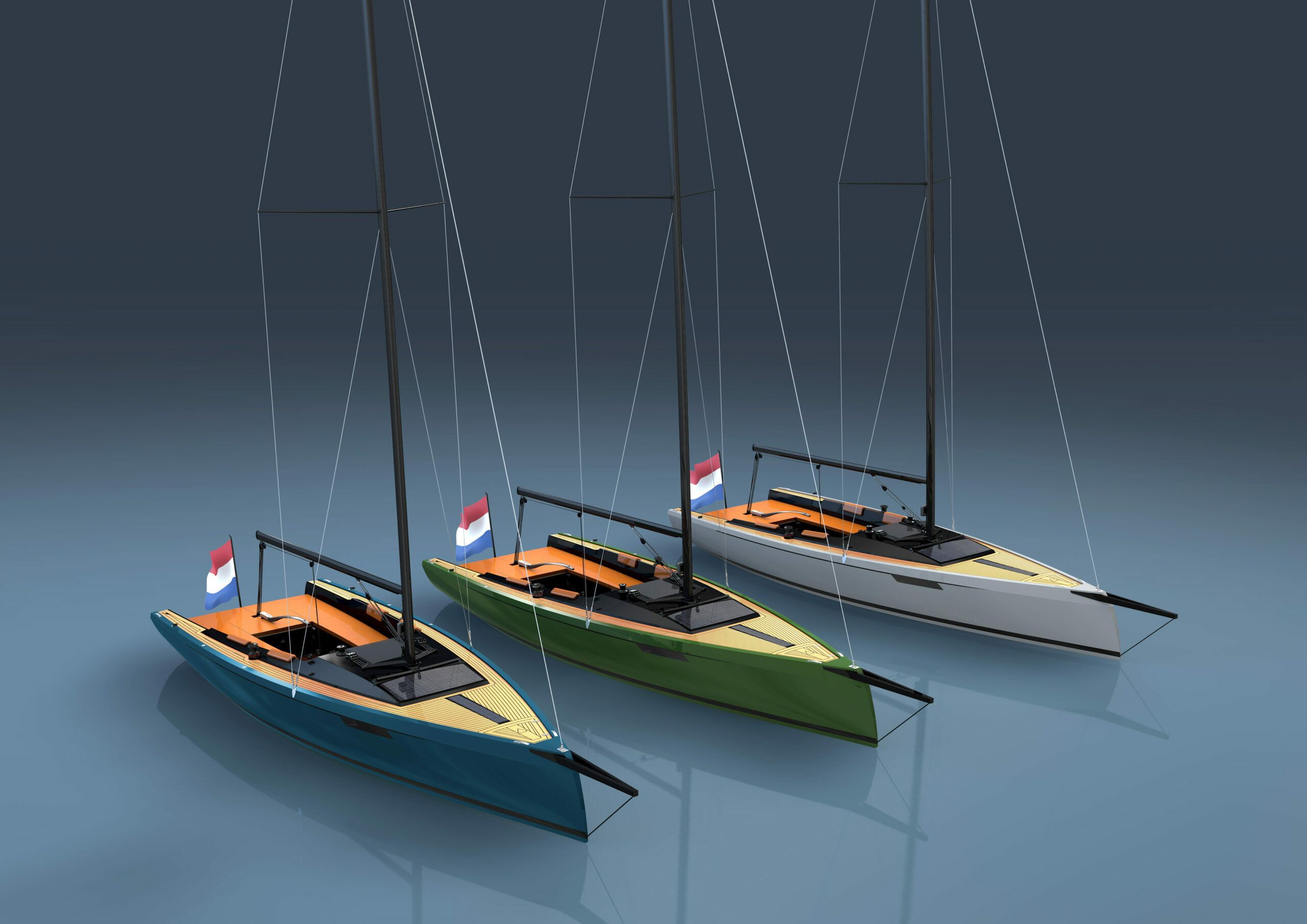 The Saffier SE 24 Lite daysailer, polyester ship. The Saffier SE 24 Lite in blue, green, and white.